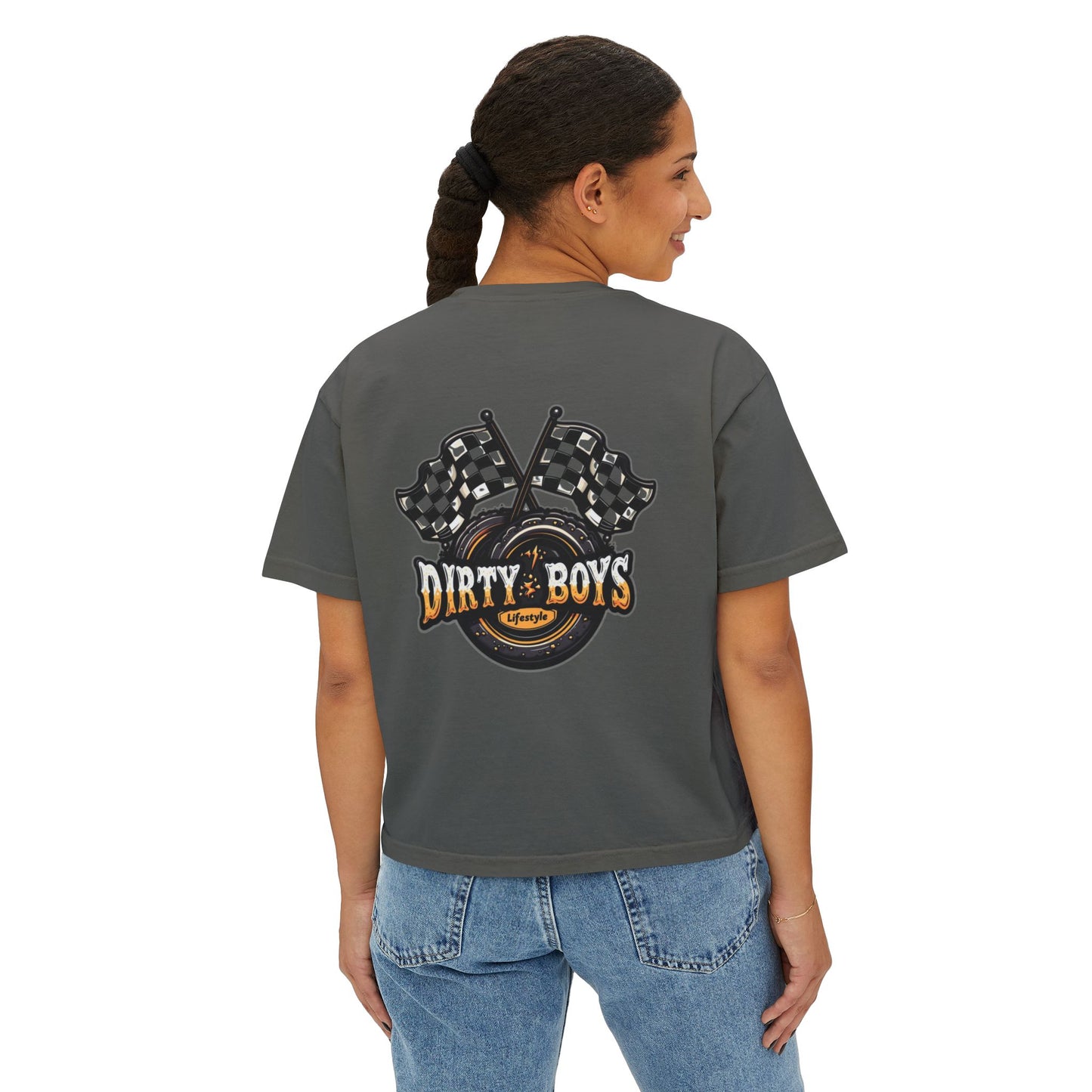 Dirty Boys Lifestyle Racing Women’s Crop Tee | Boxy Moto Graphic Shirt