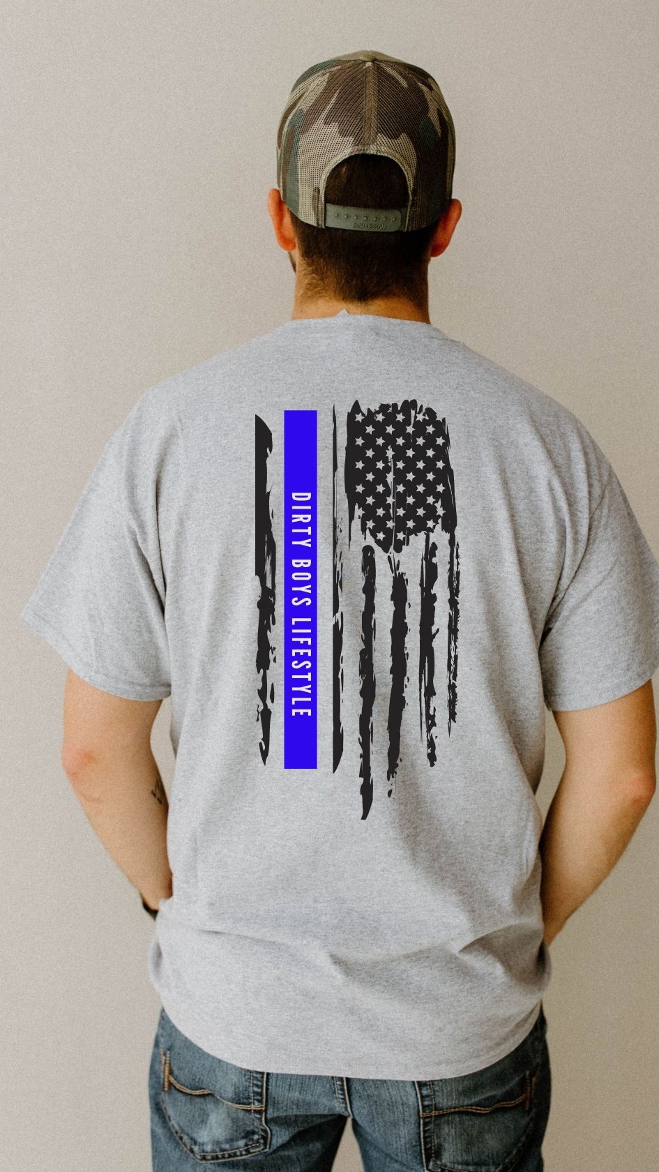 Dirty Boys Lifestyle “Blue Line Flag” Tee | Unisex Patriotic Police Support Shirt