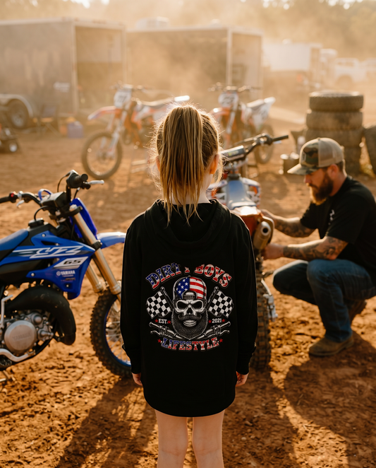 DBL Skull & Flags Youth Hoodie | Kids Motocross Racing Sweatshirt