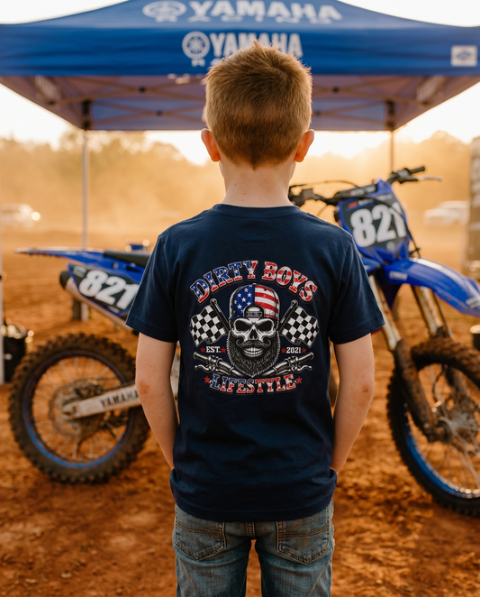 DBL Skull & Flags Youth Tee | Kids Motocross Racing T-Shirt